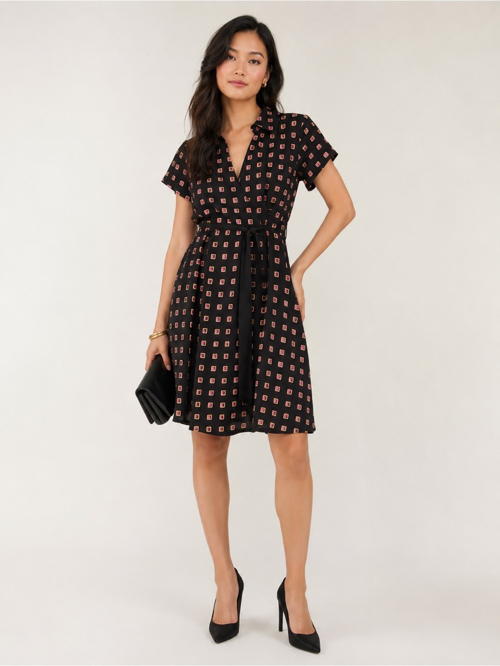 Diane von Furstenberg Women's Dress Linen Blend Size 0 Black Pink Yellow Short